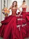 Exceptional Wine Red Lace Up Sweetheart Beading and Appliques and Pick Ups 15th Birthday Dress Taffeta Sleeveless