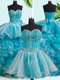 Three Piece White Ball Gown Prom Dress Military Ball and Sweet 16 and Quinceanera and For with Beading and Ruffles Sweetheart Sleeveless Brush Train Lace Up