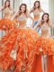 Four Piece Sequins Ball Gowns 15 Quinceanera Dress Orange Sweetheart Organza Sleeveless Floor Length Lace Up
