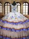 Fashion Straps White Organza and Taffeta Lace Up Vestidos de Quinceanera Sleeveless Floor Length Embroidery and Ruffled Layers
