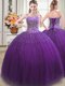 Beading Sweet 16 Quinceanera Dress Purple Lace Up Sleeveless Floor Length