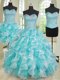 Three Piece Blue And White Lace Up Quinceanera Dresses Beading and Ruffles Sleeveless