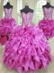 Four Piece Sleeveless Floor Length Beading and Ruffles Lace Up Quinceanera Gowns with Fuchsia