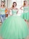 Decent Three Piece Apple Green Tulle Lace Up Sweetheart Sleeveless Floor Length 15th Birthday Dress Beading