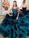 Cute Sleeveless Lace Up Floor Length Beading and Ruffles and Hand Made Flower Quince Ball Gowns