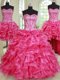 High End Four Piece Hot Pink Sweetheart Lace Up Beading and Ruffles Quinceanera Dresses Sleeveless