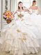 Free and Easy White Organza Lace Up Sweetheart Sleeveless Floor Length Quinceanera Dresses Beading and Ruffles