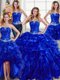 Sophisticated Four Piece Royal Blue Lace Up Strapless Beading and Ruffles Quinceanera Dresses Organza Sleeveless