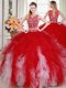 Scoop White and Red Two Pieces Beading and Ruffles 15th Birthday Dress Zipper Tulle Sleeveless Floor Length