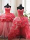 Three Piece Sleeveless Brush Train Lace Up Beading and Ruffled Layers Ball Gown Prom Dress