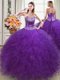 Great Beading and Ruffles Quinceanera Gowns Eggplant Purple Lace Up Sleeveless Floor Length