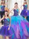 Eye-catching Four Piece Multi-color Ball Gowns Beading and Ruffles Quinceanera Gown Lace Up Tulle Sleeveless Floor Length