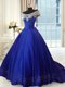 Off the Shoulder Royal Blue Cap Sleeves Beading and Lace Quinceanera Dresses