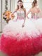 Floor Length Pink And White Ball Gown Prom Dress Organza Sleeveless Beading and Ruffles Floor Length Pink And White Ball Gown Prom Dress Organza Sleeveless Beading and Ruffles