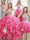 Four Piece Sequins Sweetheart Sleeveless Lace Up 15th Birthday Dress Hot Pink Organza