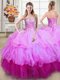 Fabulous Sleeveless Lace Up Floor Length Ruffles and Sequins Quinceanera Dress