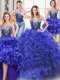 Four Piece Royal Blue Sweetheart Lace Up Beading and Ruffles Sweet 16 Dresses Sleeveless