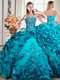 Sweetheart Sleeveless Sweet 16 Dress Floor Length Beading and Embroidery and Pick Ups Teal Organza and Taffeta
