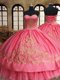 Floor Length Lace Up Vestidos de Quinceanera Pink for Military Ball and Sweet 16 and Quinceanera with Beading and Embroidery