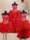 Extravagant Four Piece Sweetheart Sleeveless Lace Up Sweet 16 Quinceanera Dress Red Organza