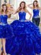 Three Piece Sleeveless Organza Floor Length Lace Up Quinceanera Gowns in Royal Blue with Beading and Ruffles