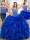 Three Piece Royal Blue Quince Ball Gowns Sweetheart Sleeveless Brush Train Lace Up