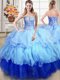 Multi-color Sleeveless Floor Length Ruffles and Sequins Lace Up Ball Gown Prom Dress