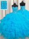 Hot Sale Floor Length Baby Blue Quinceanera Gown Organza Sleeveless Beading and Ruffles