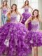 Latest Four Piece Sequins Purple Sleeveless Organza Lace Up Sweet 16 Quinceanera Dress for Military Ball and Sweet 16 and Quinceanera