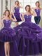 Comfortable Four Piece Purple Ball Gowns Beading and Appliques and Pick Ups Sweet 16 Dresses Lace Up Organza Sleeveless Floor Length