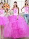 Three Piece Mermaid Fuchsia Lace Up Sweet 16 Quinceanera Dress Beading and Appliques and Ruffles Sleeveless Floor Length