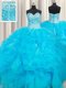 Dynamic Baby Blue Sleeveless Organza Lace Up 15th Birthday Dress for Military Ball and Sweet 16 and Quinceanera