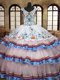 Latest White Lace Up Straps Embroidery and Ruffled Layers Ball Gown Prom Dress Organza and Taffeta Sleeveless