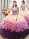Artistic Sweetheart Sleeveless Ball Gown Prom Dress Floor Length Beading and Ruffles Multi-color Organza