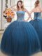 Teal Sleeveless Tulle Lace Up Sweet 16 Quinceanera Dress for Military Ball and Sweet 16 and Quinceanera