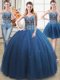 Adorable Three Piece Teal Lace Up Vestidos de Quinceanera Beading Sleeveless Floor Length