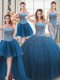 Fine Four Piece Teal Sleeveless Floor Length Beading Lace Up Quinceanera Dresses