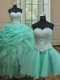 Three Piece Turquoise Ball Gowns Sweetheart Sleeveless Organza Floor Length Lace Up Beading and Ruffles and Pick Ups Ball Gown Prom Dress