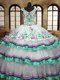 High End Organza and Taffeta Straps Sleeveless Lace Up Embroidery and Ruffled Layers Quinceanera Dresses in White