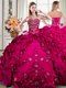 Custom Design Fuchsia Lace Up Vestidos de Quinceanera Beading and Embroidery and Pick Ups Sleeveless Floor Length