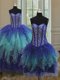 High Quality Three Piece Multi-color Ball Gowns Tulle Sweetheart Sleeveless Beading and Ruffles Floor Length Lace Up Quinceanera Gown
