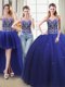 Four Piece Sweetheart Sleeveless 15th Birthday Dress Floor Length Beading Royal Blue Tulle