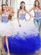 Pretty Three Piece Sleeveless Organza Floor Length Lace Up Vestidos de Quinceanera in White and Blue with Beading and Ruffles
