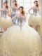 Four Piece Tulle and Lace Sleeveless Floor Length 15 Quinceanera Dress and Beading and Lace