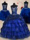 Spectacular Four Piece Pick Ups Ruffled With Train Royal Blue 15 Quinceanera Dress Sweetheart Sleeveless Brush Train Lace Up