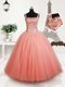 Custom Design Peach Tulle Lace Up Straps Sleeveless Floor Length Girls Pageant Dresses Beading