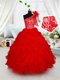 Glorious Red One Shoulder Neckline Beading and Ruffles and Hand Made Flower Little Girls Pageant Dress Sleeveless Lace Up