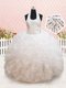 Customized White Ball Gowns Organza Halter Top Sleeveless Beading and Ruffles Floor Length Lace Up Little Girl Pageant Gowns