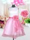 High Quality White and Pink And White Organza Zipper Scoop Sleeveless Mini Length Little Girls Pageant Dress Hand Made Flower