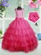Halter Top Ruffled Floor Length Ball Gowns Sleeveless Hot Pink Flower Girl Dress Zipper